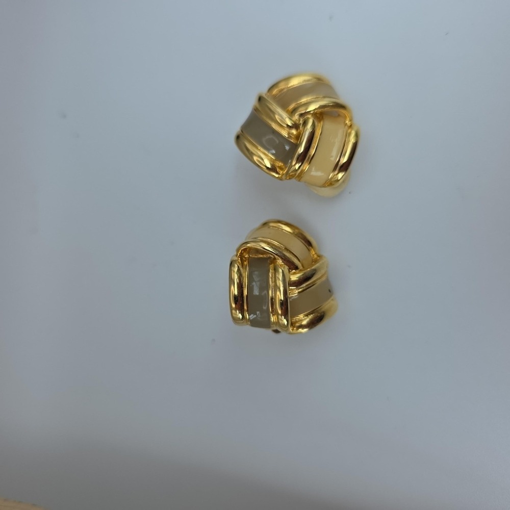 Paco Gold Tone Knot Clip On Earrings Resin Stud Chunky Retro Statement Jewelry